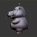Smiling Cute Purple Cartoon Hippo 3D Model With Small Flower On Head