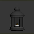 Silver And Black Metallic Lanterns With Lit Candle On Dark Surface And Reflections