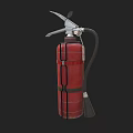 Red Fire Extinguisher With Black Hose Pressure Gauge And Safety Label