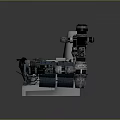 Futuristic Mechanical Weapon with Blue White Base Multiple Cylindrical Parts and Yellow Light