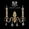 Ornate Dual Arm Brass Wall Lamp With Crystal Pendants Classical Design