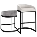 Modern Bar Stools With Black Metal Frame Light Upholstered Seat And Curved Backrest
