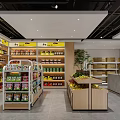 Bright Modern Supermarket Interior With Neat Goods Shelves Fresh Fruit Zone And Functional Checkout Counter
