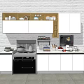Modern White Kitchen Cabinets With Upper Storage Black Oven And Countertop 3d model