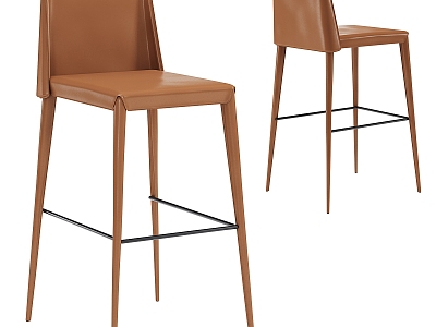 Nordic Simple Brown Leather Bar Stool 3d model