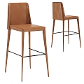 Nordic Simple Brown Leather Bar Stool 3d model