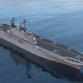 Modern Naval Warship With Flat Flight Deck Sailing On Calm Ocean Water 3d model
