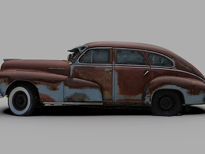 Vintage Car with Rusted Blue And Brown Exterior And Classic Design 3d model