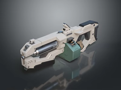 Futuristic Sci Fi Weapon With Beige And Green Mechanical Components Barrel Grip And Tactical Features 3d model