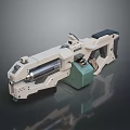 Futuristic Sci Fi Weapon With Beige And Green Mechanical Components Barrel Grip And Tactical Features