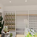 Modern Shopping Mall Retail Store Interior With Wooden Shelves Display Counters And Green Plants