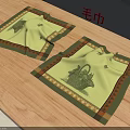 Yellow Patterned Towels With Green And Brown Borders And Basket Design On Wooden Tabletop