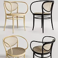 Modern Wicker Dining Chairs With Curved Backrest And Black Light Wood Finish