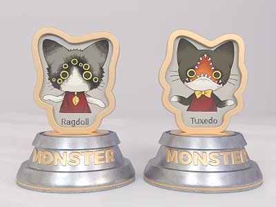 Cat Shaped Decorative Dolls With Ragdoll Tuxedo Designs And Monster Bases 3d model
