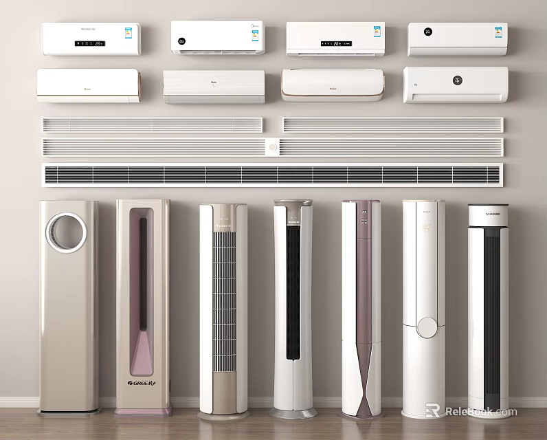 Modern Wall Mounted And Floor Standing Air Conditioners With Various Designs 3d model 