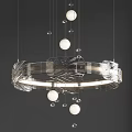 Modern Metallic Circular Chandelier Featuring Hanging White Spheres And Soft Lighting