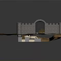 Ancient Stone Fortress Model With Enclosed Walls And Wooden Benches On Cracked Earth