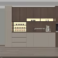 Modern Wine Cabinet Interior With Wooden White Glass Doors Wine Glasses And Lighting
