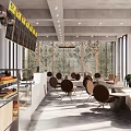 Modern Café Interior With Cozy Seating Area Wooden Counter And Pendant Lights
