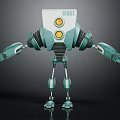 Futuristic Robotic Character With White Head Yellow Circular Lights Green Gray Mechanical Body Arms Legs 3d model