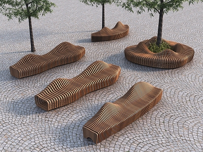 Modern Special-shaped Seat Stool Sliced Wooden Stool Special-shaped Flower-bed Stool 3d model