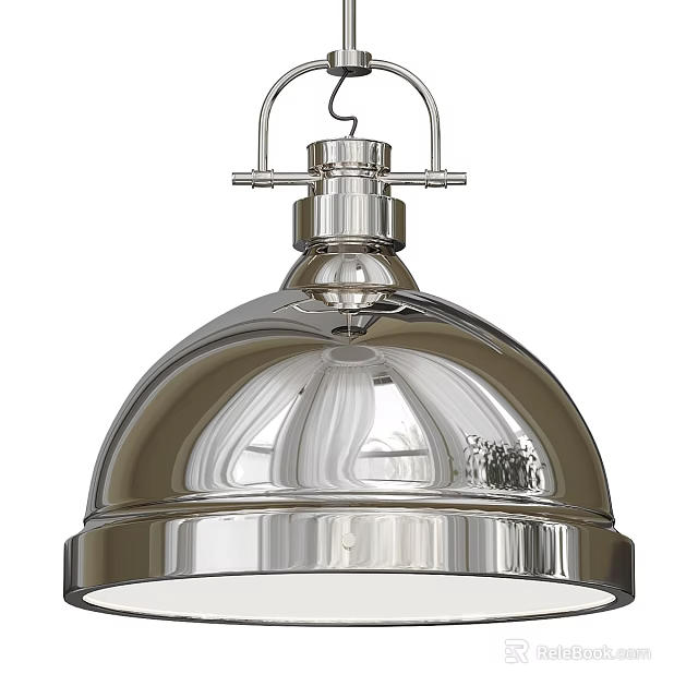 Sleek Metallic Pendant Light With Reflective Hemispherical Shade And Top Hanger Design 3d model 