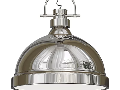 Sleek Metallic Pendant Light With Reflective Hemispherical Shade And Top Hanger Design 3d model