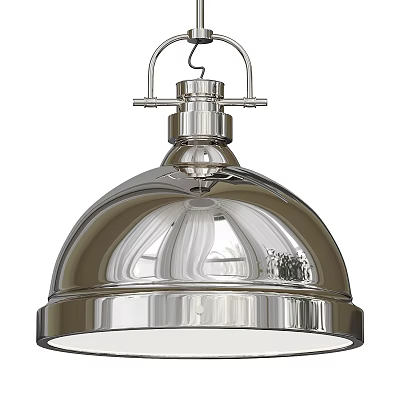 Sleek Metallic Pendant Light With Reflective Hemispherical Shade And Top Hanger Design 3d model