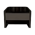 Modern Wooden Cabinet With Dark Wood Grain Light Gray Stitched Drawer And Open Shelf