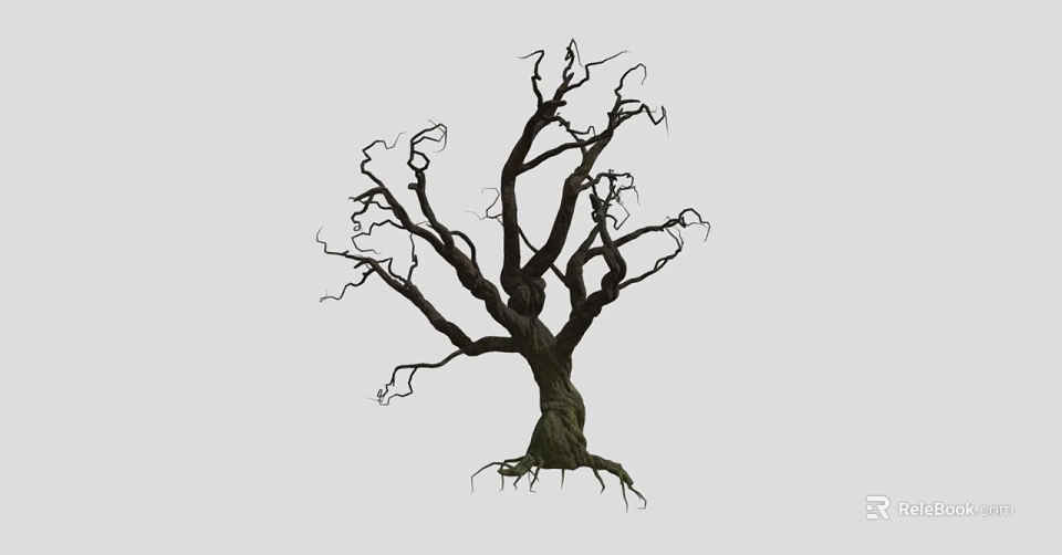 Leafless Tree with Twisted Branches and Exposed Roots on Gray Background 3d model 