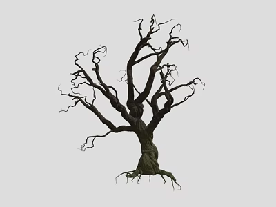 Leafless Tree with Twisted Branches and Exposed Roots on Gray Background 3d model