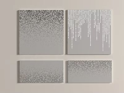 Stylish Gray Gradient Wall Panels Four Piece Set With Dot Patterns And Line Designs 3d model
