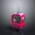 Pink Vintage Electronic TV Appliance with Antenna Knobs and Purple Legs