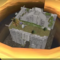 Ancient Stone Building Courtyard Design With Grass Roof Palm Trees And White Decorations