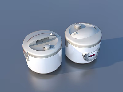 Two White Kitchen Appliances With Lids And One Featuring Digital 3d model