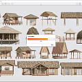 Various Wooden Houses With Different Thatched Roof Designs And Structures