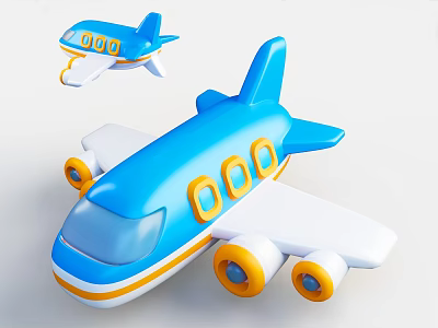 Blue And Yellow Toy Passenger Plane With White Wings Windows And Wheels 3d model