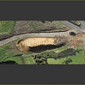3D Terrain Model with Green Grass Dirt Areas Path and Vehicle