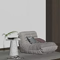 Beige Lazy Sofa With Small Round Table Books Green Plant White Blinds And Wooden Floor