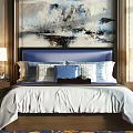 New Chinese background double bed ornaments table lamp combination 3d model