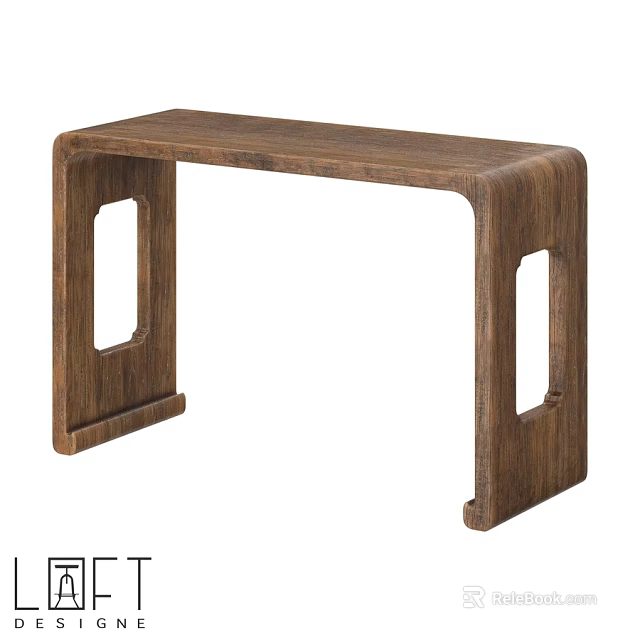 Rustic Wooden Dining Table With Unique Frame And Square Cutouts Design 3d model 