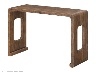 Rustic Wooden Dining Table With Unique Frame And Square Cutouts Design 3d model