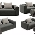 Modern Gray Sofa Set With Decorative Pillows And Soft Throw Blanket 3d model