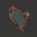 Red Harp Shaped Equipment With Golden Accents And Green Gemstone Detail