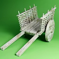 Vintage Wooden Cart With Woven Sides Large Wheel And Long Handles On Green Background