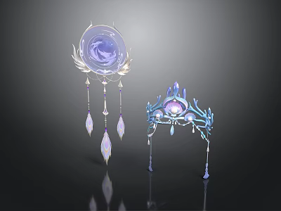 Decorative Living Accessories With Purple Blue Crystal Hanging Decor And Tabletop Ornament Design 3d model
