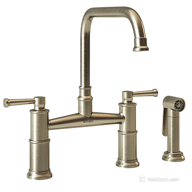 Contemporary Chrome Faucet With Dual Handles High Arc Spout And Side Sprayer 3d model 
