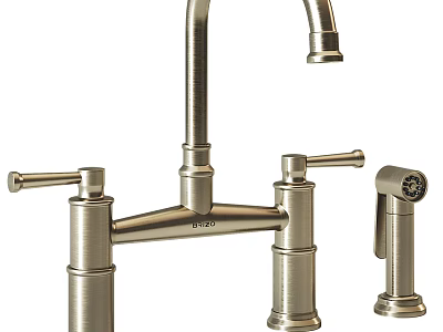 Contemporary Chrome Faucet With Dual Handles High Arc Spout And Side Sprayer 3d model