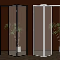 Glass Folding Doors With Black And White Frames Green Plants Light Walls And Wooden Floor