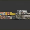 Weathered Multi Story Shop Building Model With Colorful Signs And Reflection